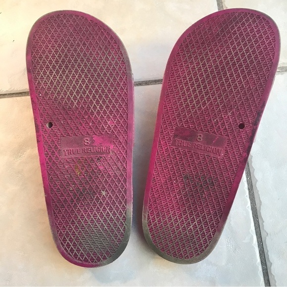 True religion fuschia pink and clear strap slides size 8 - Picture 3 of 11